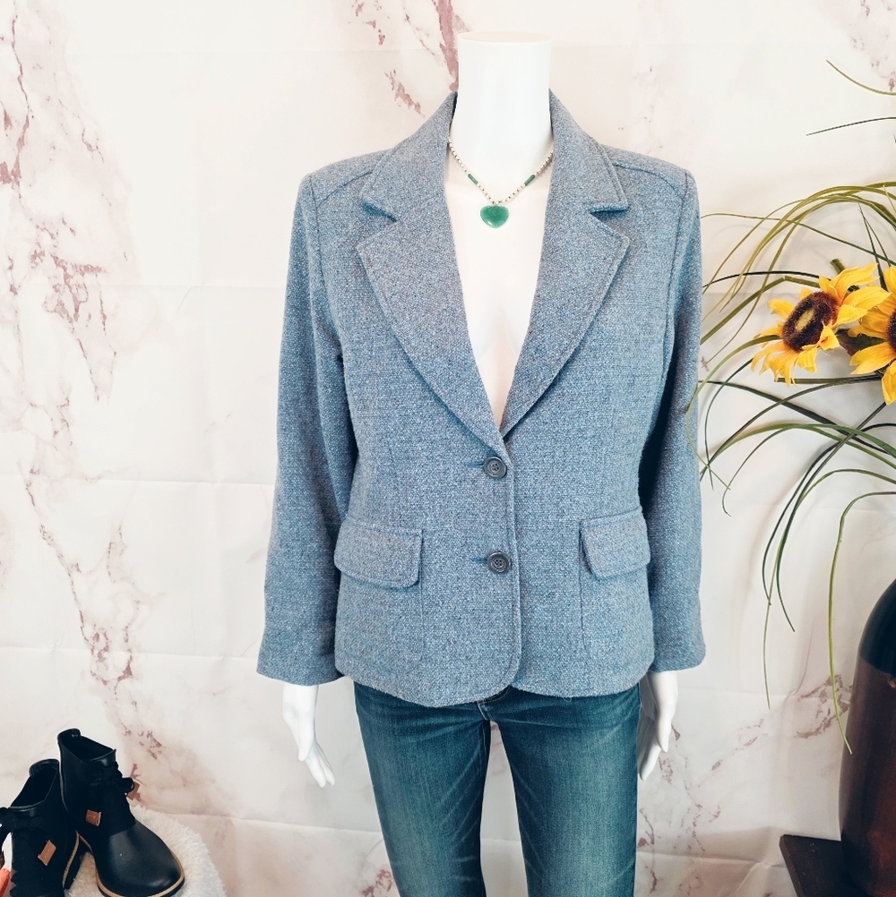 CAbi Blue Tweed Blazer Size 10 New With Tags Tailored Jacket Floral Print Lining